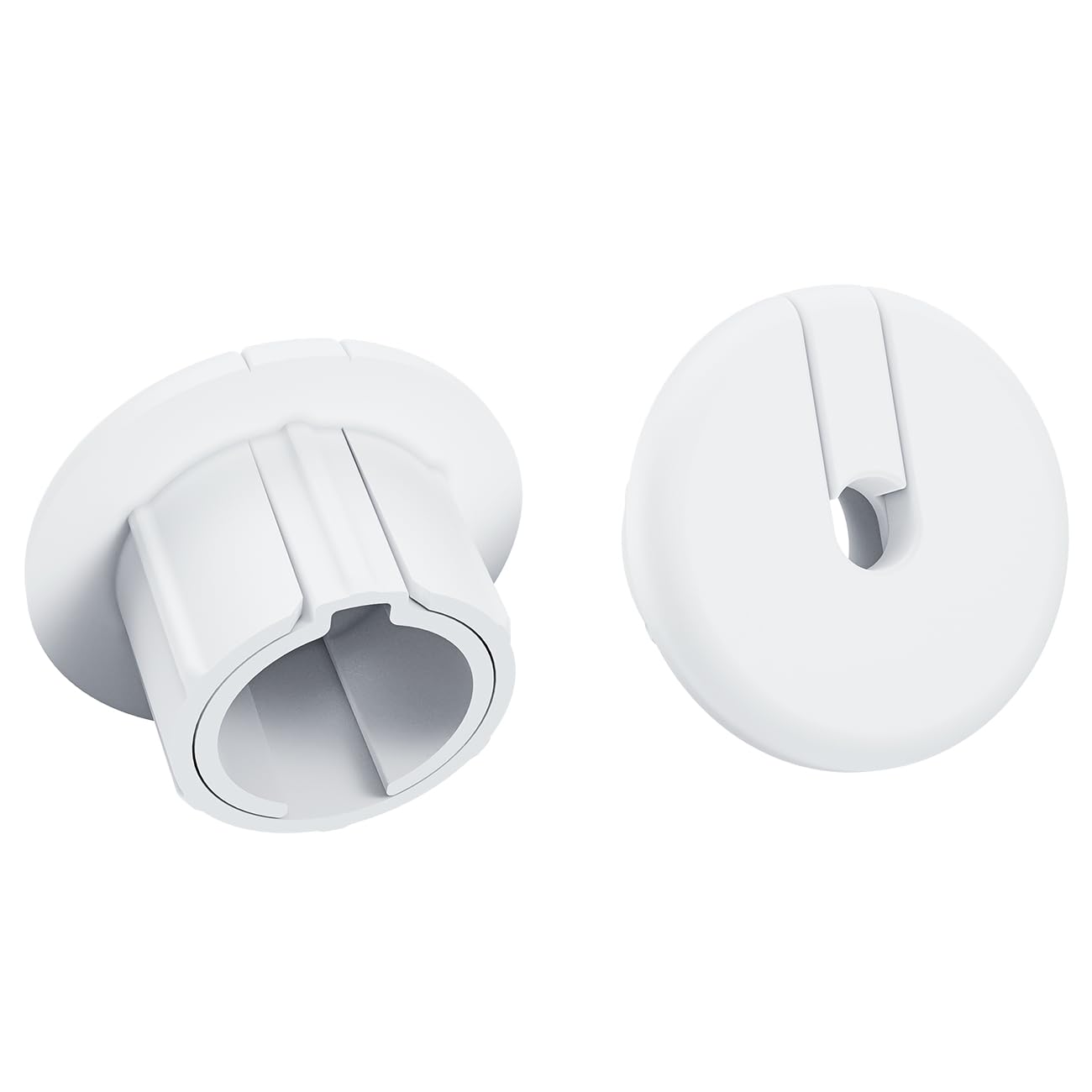 White cable routing kit with wall grommets for Starlink cables, pass-through for 1-inch wall or furniture wire holes, 2-pack.