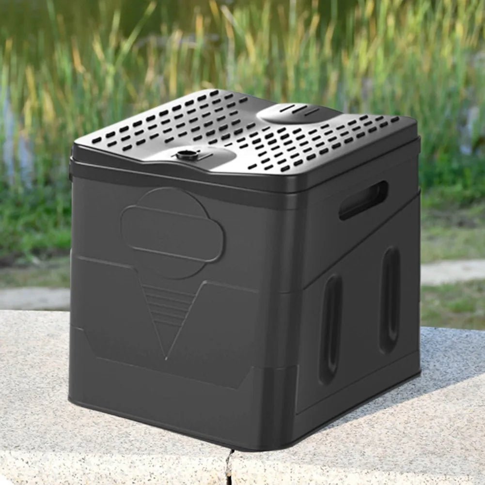 Portable car toilet bucket with folding design, 1-8 roll capacity, ideal for outdoor camping, travel, and emergency use.