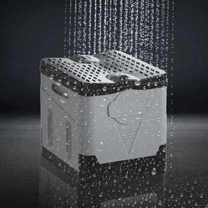 Portable car toilet and trash can by BACKUPMYFILESNOW.COM® for outdoor camping, travel, and emergency use, featuring a folding design.