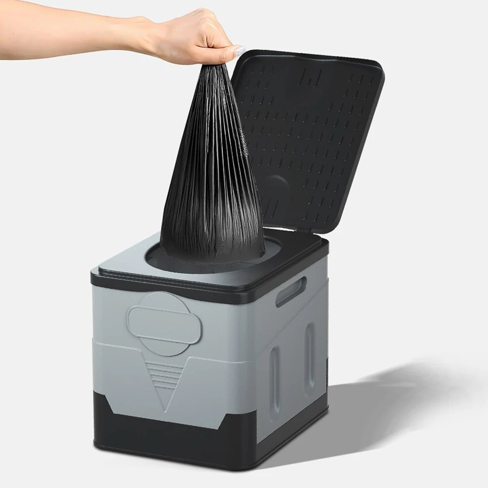Portable car toilet bucket with 1-8 roll capacity, foldable design, suitable for outdoor camping, travel, and emergency use.
