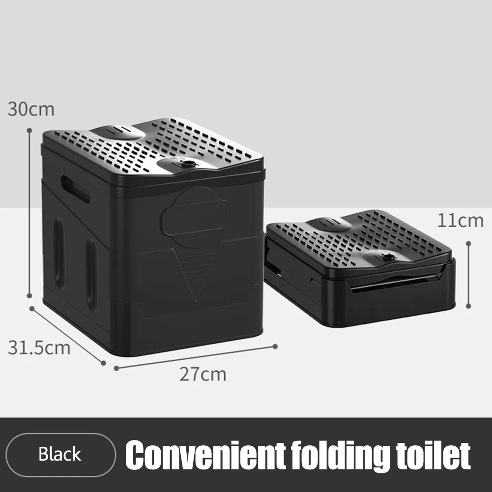 Portable car toilet and trash can set with 1-8 roll capacity, folding design, suitable for outdoor camping and travel emergencies.