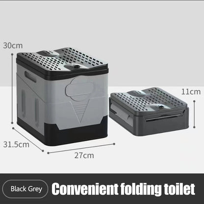 Portable car toilet and trash can by BACKUPMYFILESNOW.COM, folding design for outdoor camping, travel, and emergency use.
