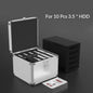 Orico 20-bay aluminum hard drive protector box with locking protection for 2.5, 3.5, and M.2 drives, ideal for data storage.