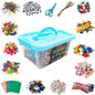 DIY arts and crafts supplies kit with 2000+ pieces, including colorful craft materials and a carrying box, for creative projects.