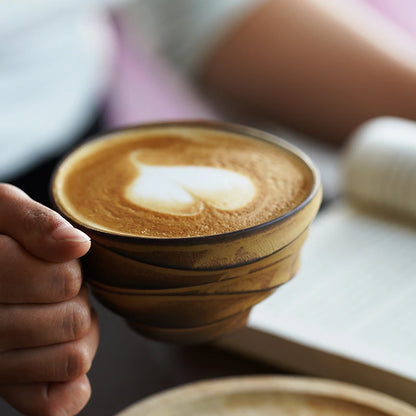 Vintage bamboo ceramic coffee mug, high-end Japanese-style cup with creative design, 200ml capacity, elegant and niche.