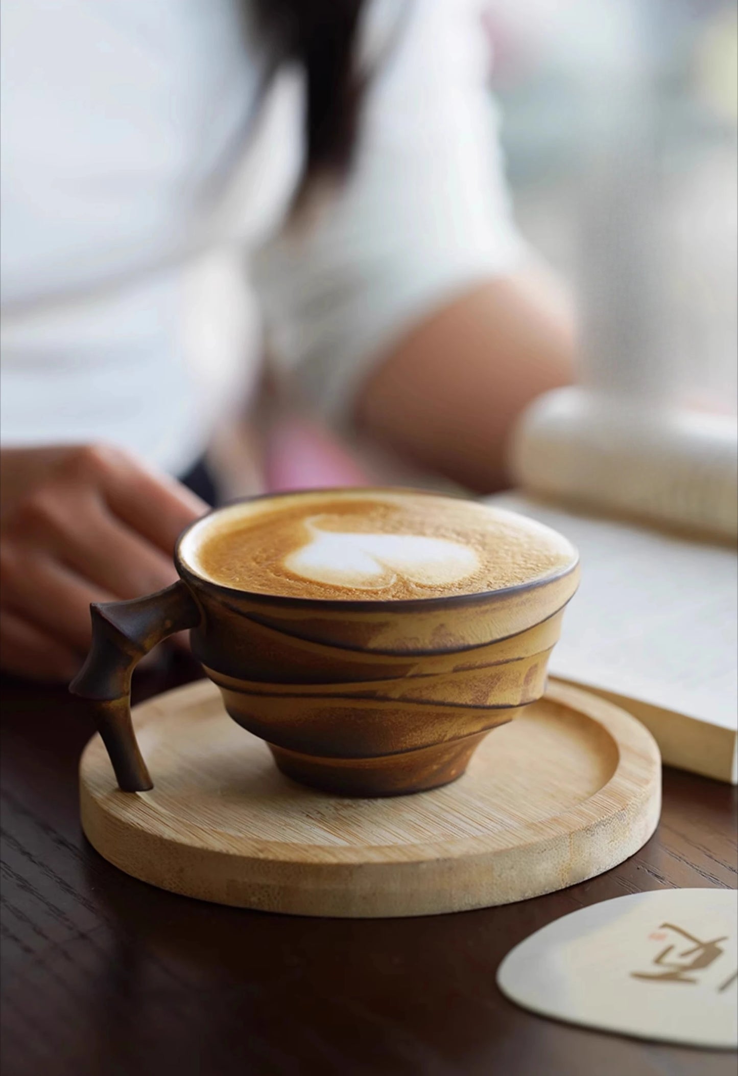 Vintage bamboo ceramic coffee mug by BackupMyFilesNow.com, showcasing an elegant Japanese-inspired high-end design.