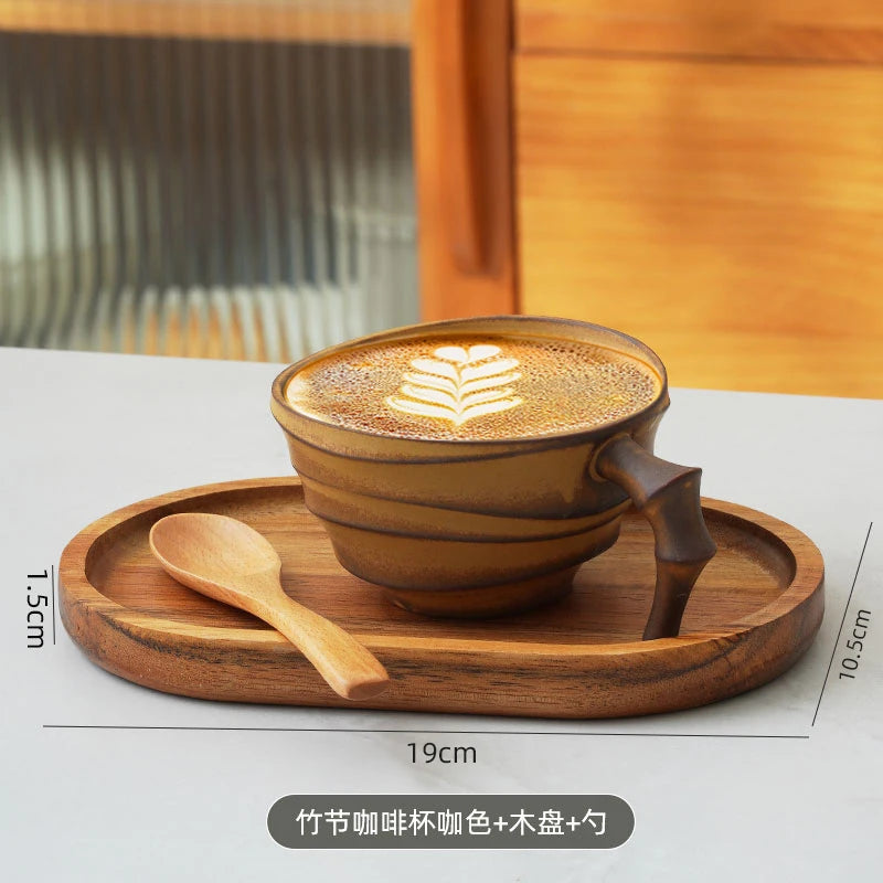 Vintage bamboo ceramic coffee mug by BackupMyFilesNow.com, high-end Japanese-style cup with creative and exquisite design.