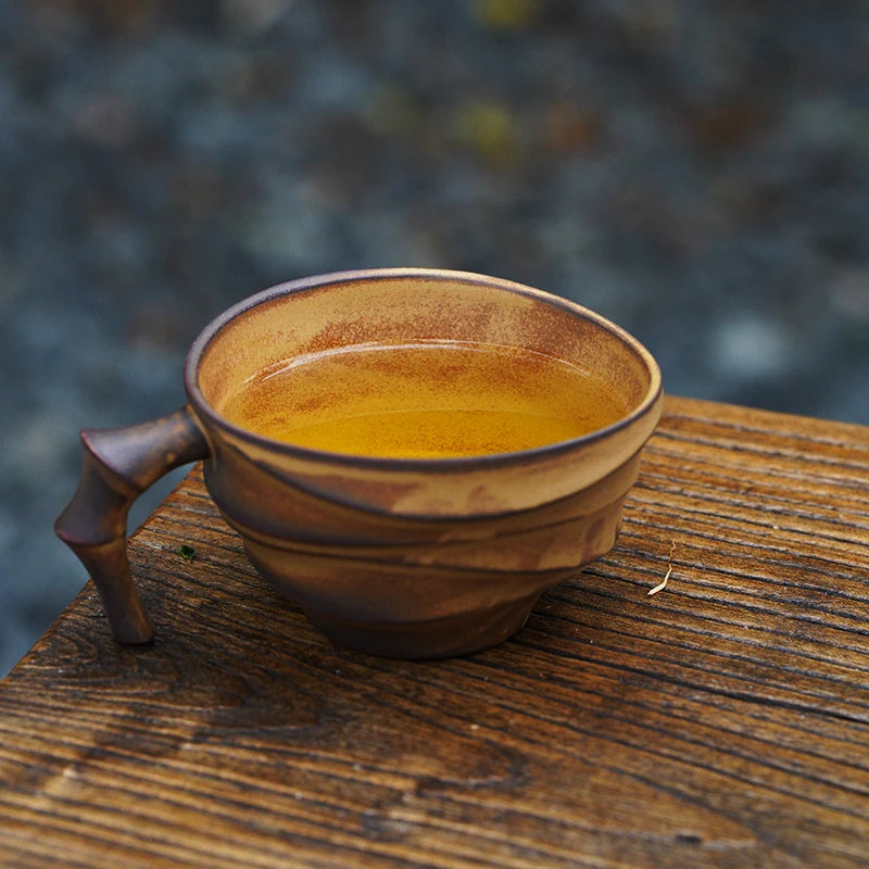 Vintage bamboo ceramic coffee mug by BackupMyFilesNow.com, featuring a high-end Japanese-inspired design and creative craftsmanship.