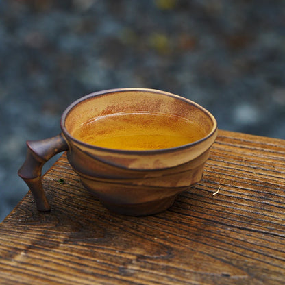 Vintage bamboo ceramic coffee mug by BackupMyFilesNow.com, featuring a high-end Japanese-inspired design and creative craftsmanship.