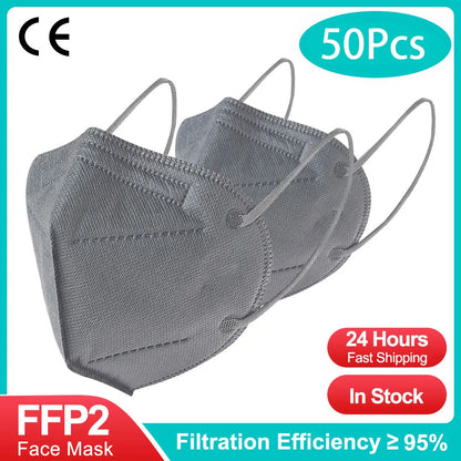 Black KN95 FFP2 face mask, 5-layer non-woven adult mask, CE certified, reusable, pack of 10-200 masks for protection