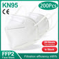 Black KN95 FFP2 face masks, CE certified, 5-layer non-woven adult masks, reusable, pack of 10-200 for protection.