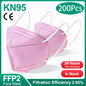 Black KN95 FFP2 face masks, CE certified, 5-layer non-woven adult masks, reusable, bulk pack of 10-200 pieces.