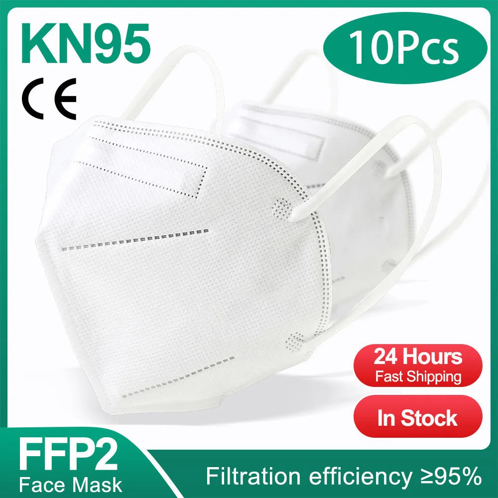 Black KN95 FFP2 face masks, 10-200 pack, CE certified, 5-layer non-woven adult masks, reusable protective masks.