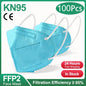 Black KN95 FFP2 face masks, CE certified, 5-layer non-woven material, reusable adult masks, bulk pack of 10-200 pieces.
