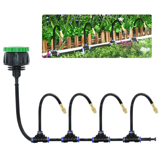 DIY bending spray system kit for greenhouse gardening, watering, irrigation, and patio misting for cooling and plant care.