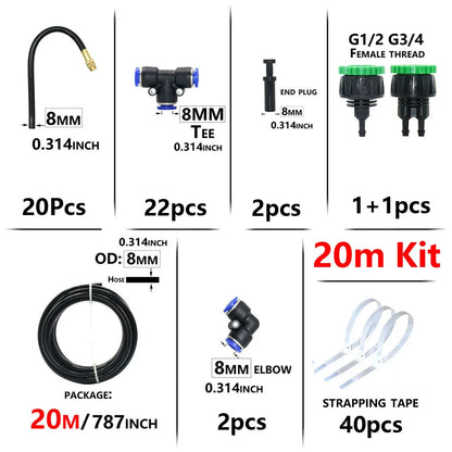 DIY bending spray system kit for greenhouse and garden irrigation, featuring misting and cooling for plants and flowers.