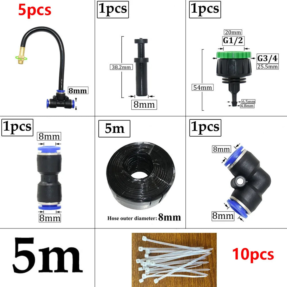 DIY Bending Spray System Kit for greenhouse gardening, includes watering, irrigation, and misting components for plants and flowers.