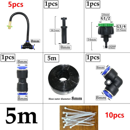 DIY Bending Spray System Kit for greenhouse gardening, includes watering, irrigation, and misting components for plants and flowers.