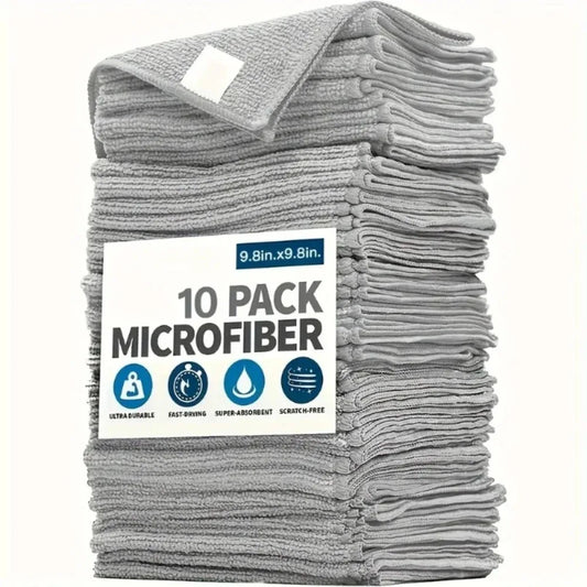 Light gray kitchen towels set with soft, ultra-fine fiber fabric; stain-resistant cleaning cloths for versatile kitchen use.
