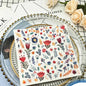 Colorful printed square paper napkins with floral design, suitable for restaurant, wedding, or hotel table settings.
