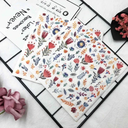 Colorful printed square paper napkins with floral design, suitable for restaurants, weddings, and hotel table settings.