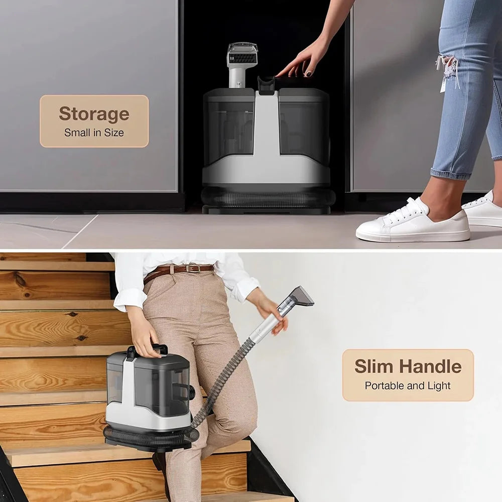 BackupMyFilesNow® 2026 portable wet and dry vacuum cleaner for sofa, carpet, upholstery, and spot cleaning, in white.