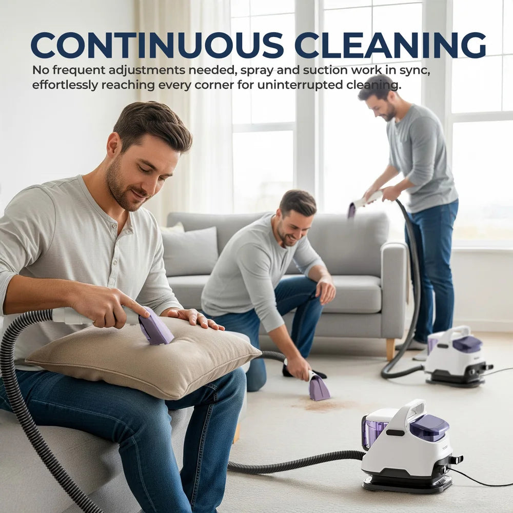 BackupMyFilesNow® 650W portable carpet cleaner with 12KPa suction, white fabric spot cleaner, 3M cord for home use