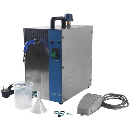Professional jewelry cleaner machine with stainless steel body, 1300W steam cleaning, 2L capacity for jewelry cleaning.