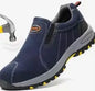 Low-top safety shoes for men with steel toe, anti-puncture sole, slip-on design, suitable for welding, industrial work, and labor protection.