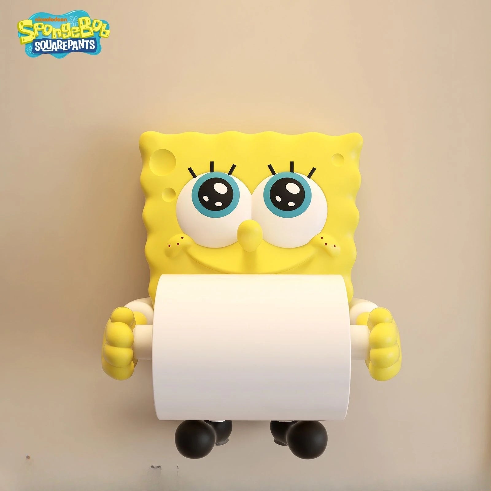 Colorful cartoon sponge coreless toilet paper roll holder and kitchen paper towel dispenser with personalized decorative design.