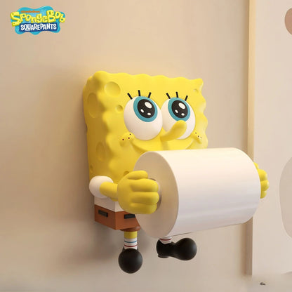 Decorative cartoon sponge coreless toilet paper roll holder and paper towel dispenser for bathroom or kitchen decor.