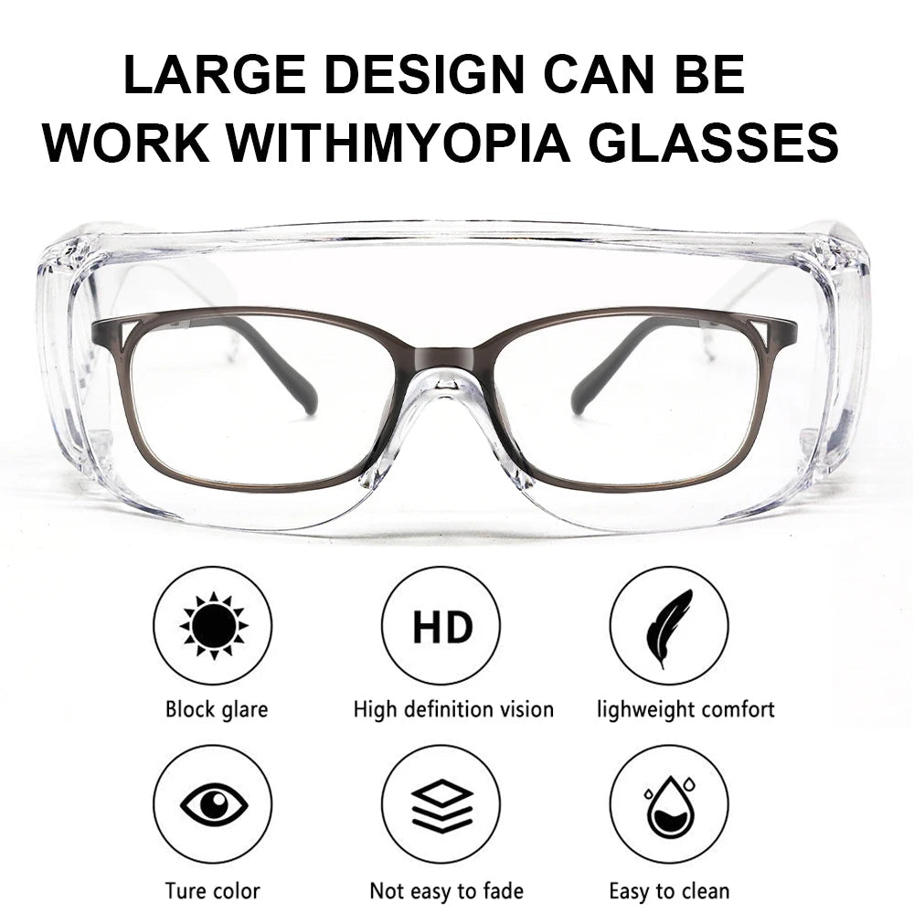 BackupMyFilesNow® safety goggles with clear lenses, anti-splash and dustproof design for lab work and eye protection.
