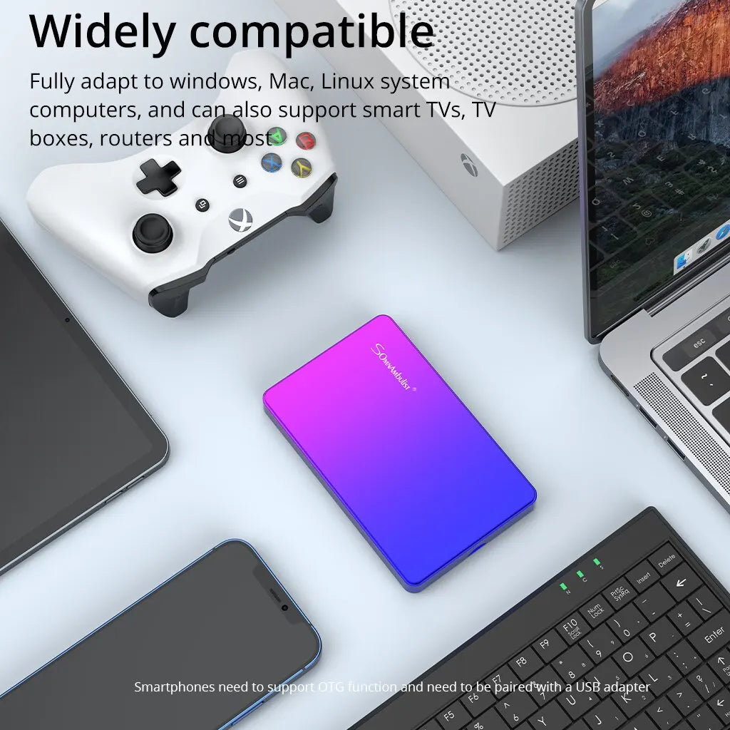 SomnAmbulist 2.5-inch external hard drive by BackupMyFilesNow, showing USB 3.0 portable storage options in black.