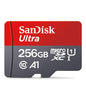 SanDisk 256GB, 128GB, 64GB, or 32GB micro SD memory card with Class 10 UHS-1 for smartphones and PCs.