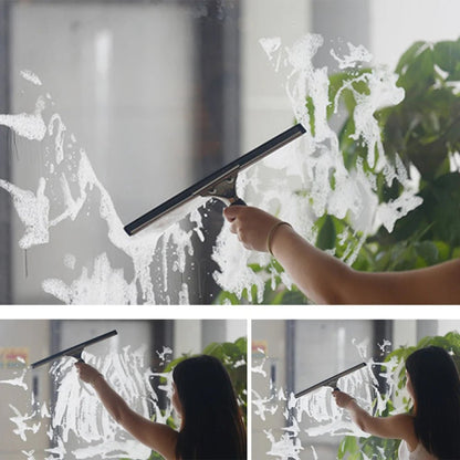 Stainless steel squeegee for shower and car glass cleaning, with rubber blade, available in 25, 35, and 45cm sizes.
