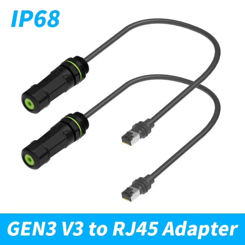 Starlink Gen3/V3 router with 25cm waterproof Cat6 Ethernet extension cable for outdoor satellite dish connection.