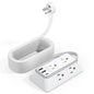 White 25ft NTONPOWER surge protector extension cord with USB-C, flat plug, mountable design, 3-side outlets for home office use.