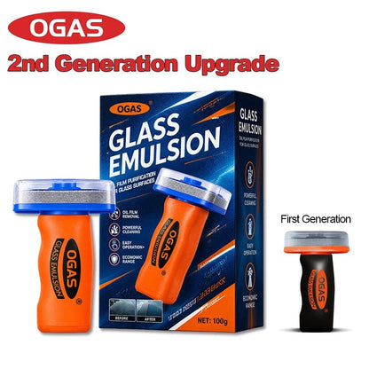 BackupMyFilesNow® OGAS 2G Upg 100g car glass oil film remover with built-in brush for streak-free, anti-glare windshield cleaning.