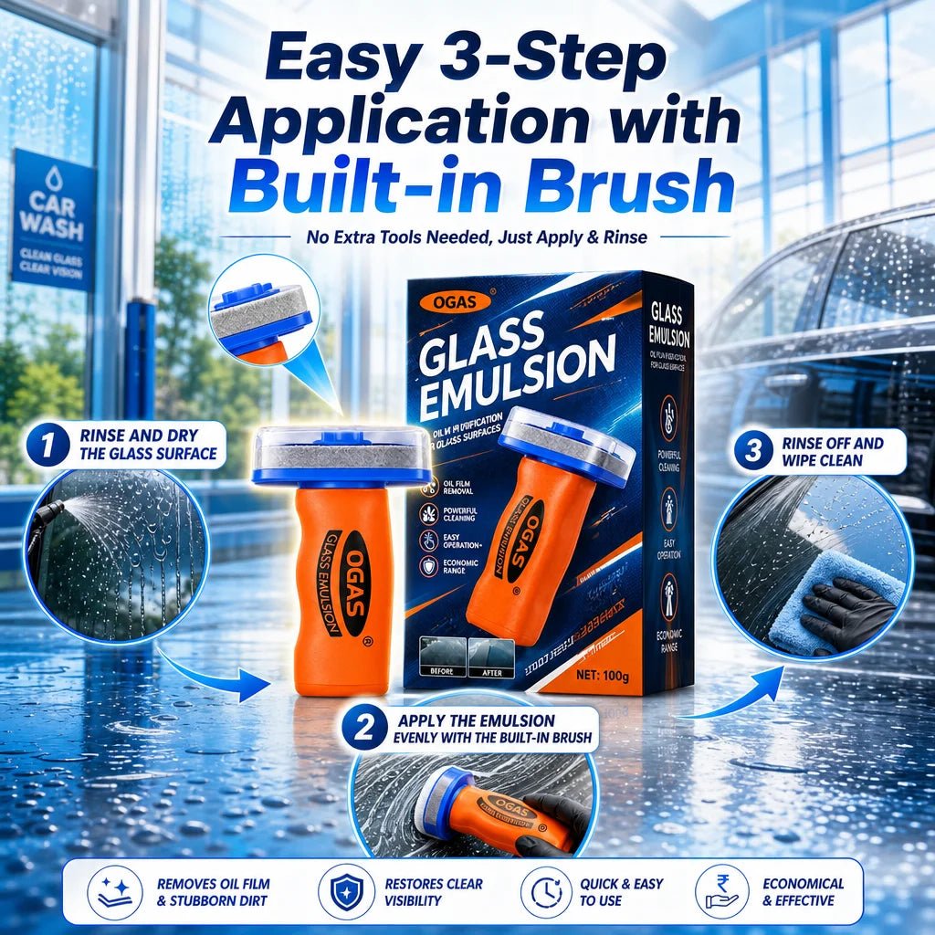 BackupMyFilesNow® OGAS 2G Upg 100g car glass oil film remover with built-in brush for streak-free, anti-glare windshield cleaning.