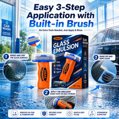 BackupMyFilesNow® OGAS 2G Upg 100g car glass oil film remover with built-in brush for streak-free, anti-glare windshield cleaning.