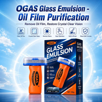 OGAS 2G Upg car glass oil film remover with built-in brush, streak-free windshield cleaner, anti-glare, clear and easy to use.
