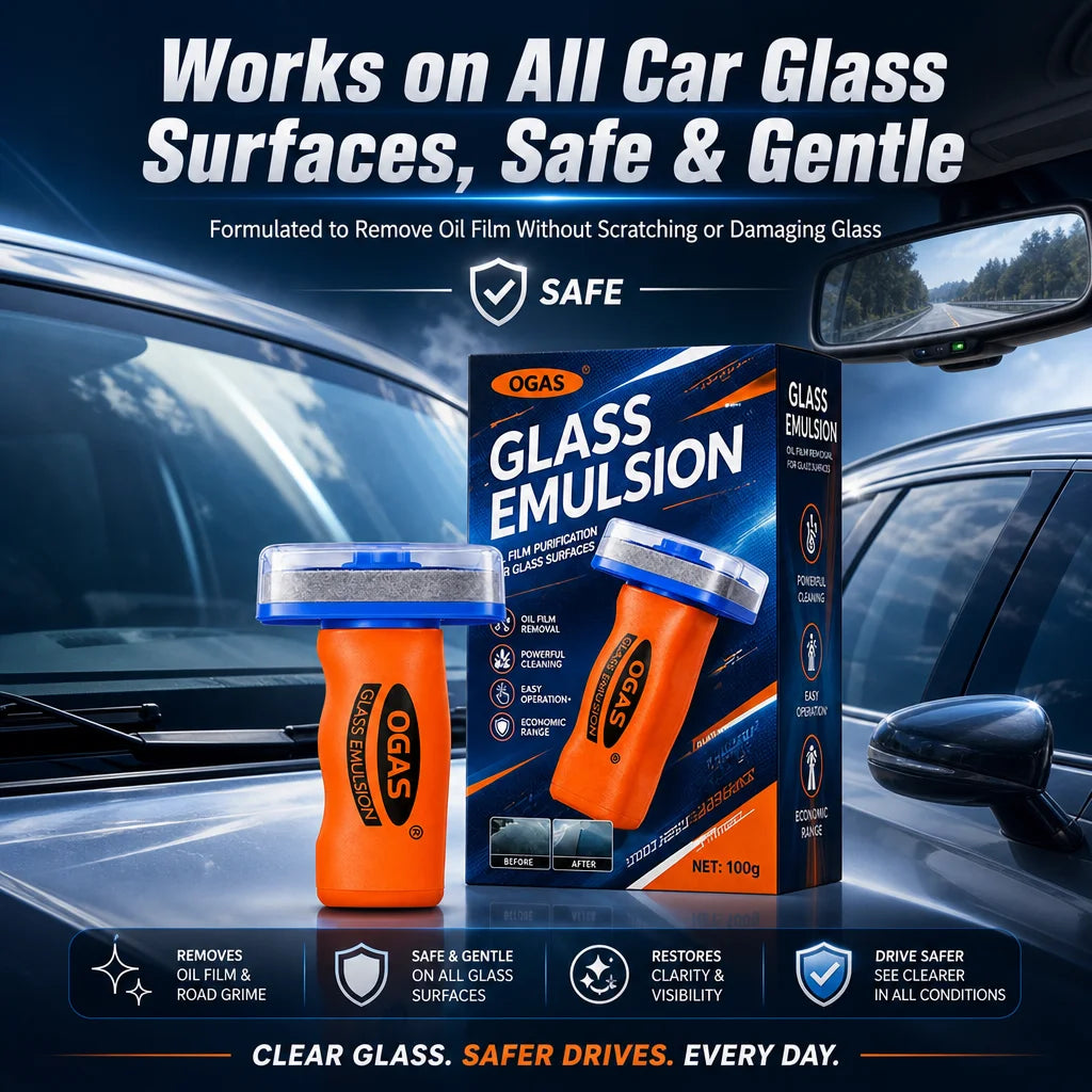 BackupMyFilesNow OGAS 2G Upg car glass oil film remover with built-in brush, streak-free windshield cleaner, anti-glare clear emulsion.