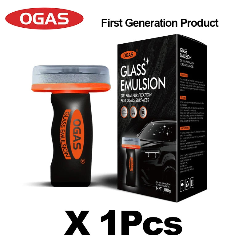 OGAS 2G Upg Car Glass Oil Film Remover Emulsion with Built-in Brush for streak-free, anti-glare windshield cleaning.