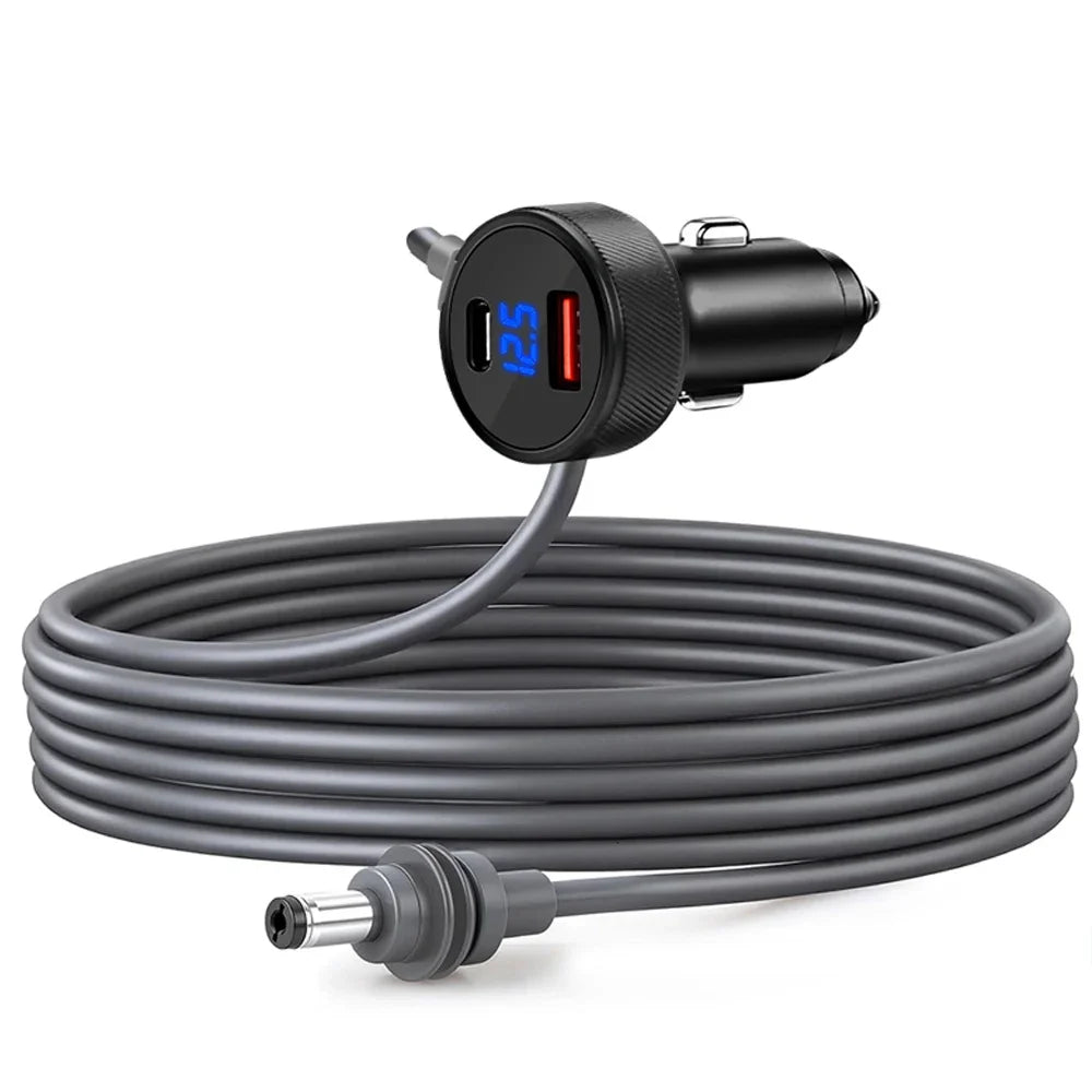 BackupMyFilesNow® 2/3M black Starlink Mini digital display car charger DC power cable with USB-A+C interface for Starlink Mini.