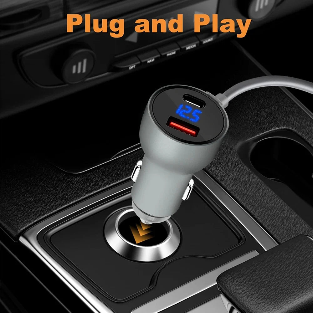 Black 2/3M Starlink Mini car charger DC power cable with USBA+C interface for digital display, compatible with Starlink Mini.