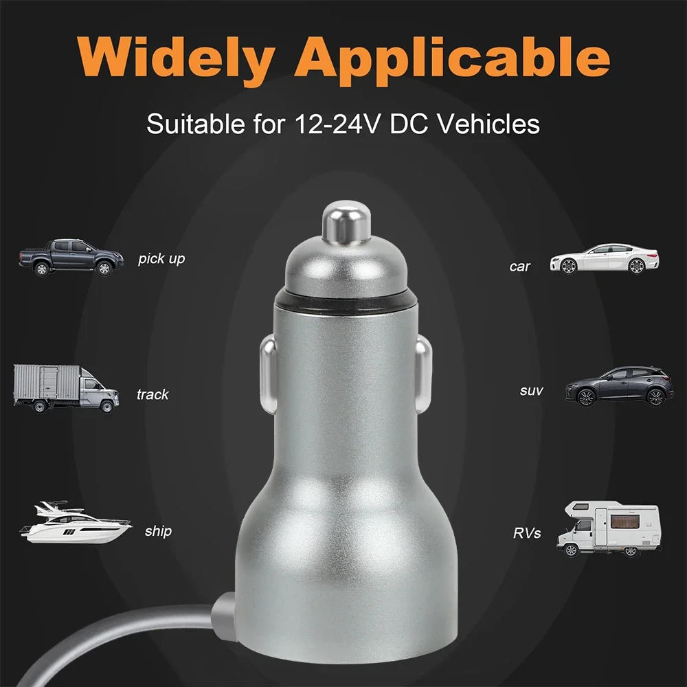2/3M black Starlink Mini digital display car charger DC power cable with USB-A+C interface, compatible with Starlink Mini.