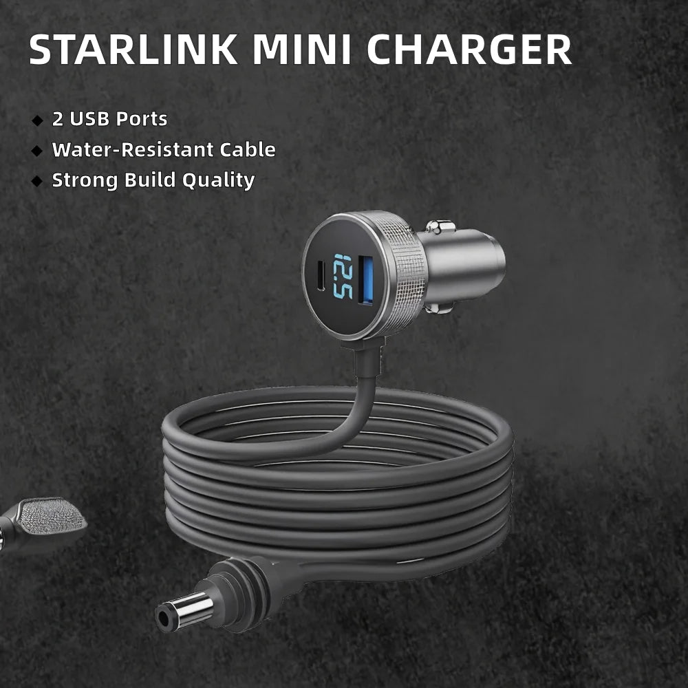 RoHS certified Starlink Mini Charger with 3M waterproof cable, dual USB and DC power, PVC jacket by BACKUPMYFILESNOW.COM®.