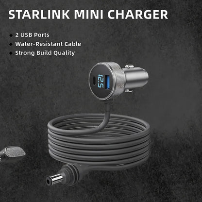 RoHS certified Starlink Mini Charger with 3M waterproof cable, dual USB and DC power, PVC jacket by BACKUPMYFILESNOW.COM®.