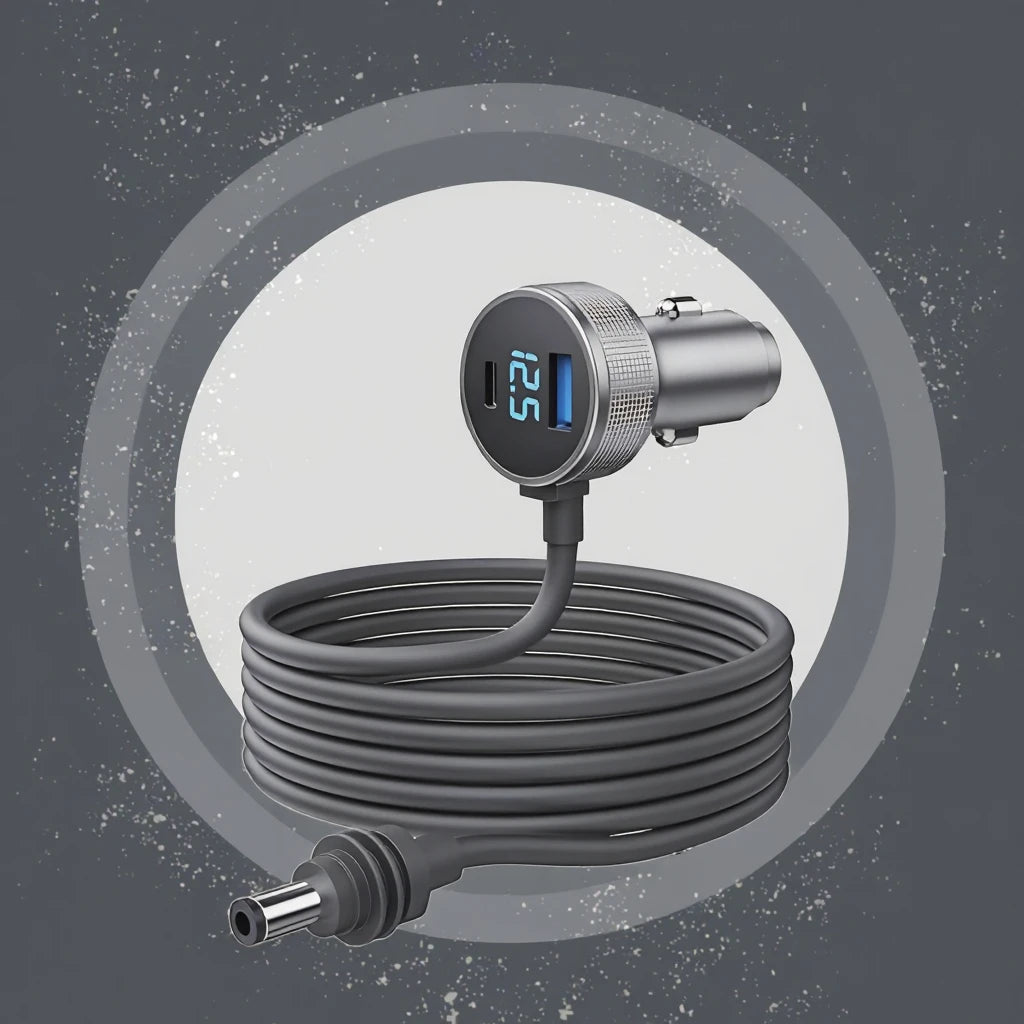 RoHS certified Starlink Mini Charger with 3M waterproof PVC jacket, dual USB and DC power cable in grey, compact and durable.