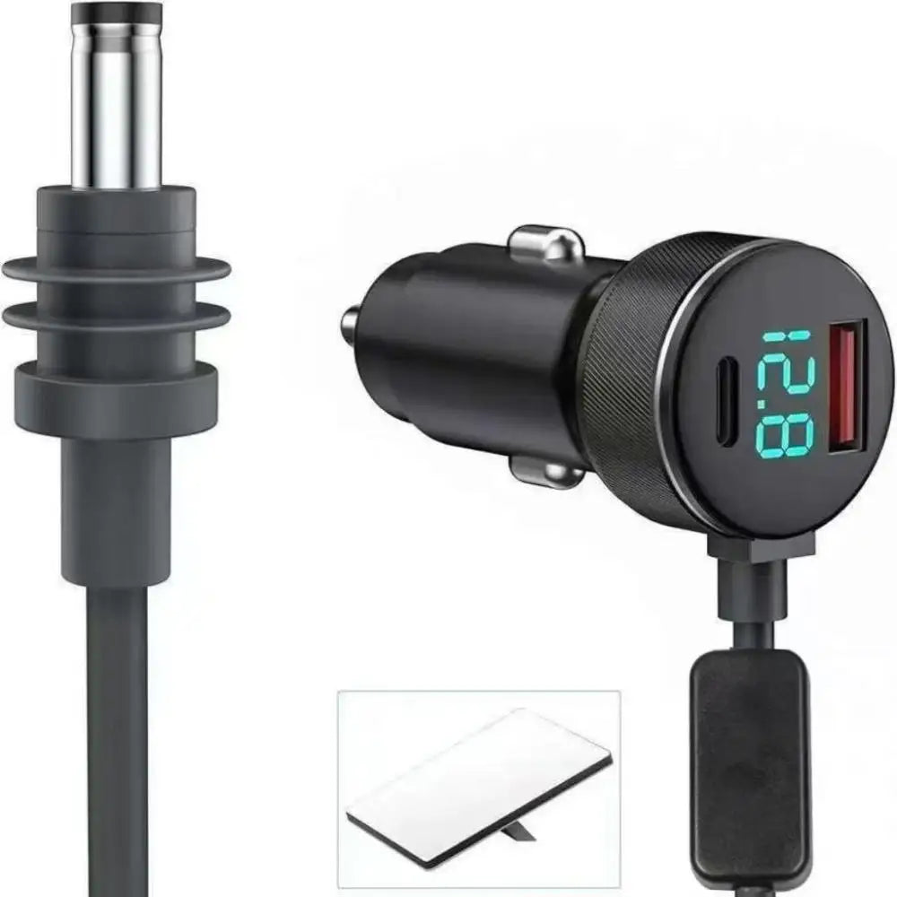 BackupMyFilesNow® Starlink 3-in-1 car charger with dual USB ports, 2m waterproof extension cable, digital voltmeter for vehicles.